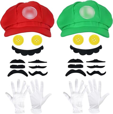 Cosrea Plumber Hat for Adult Cap Mustaches Gloves Buttons Accessory Kit Costume Halloween Cosplay Set in Saudi Arabia