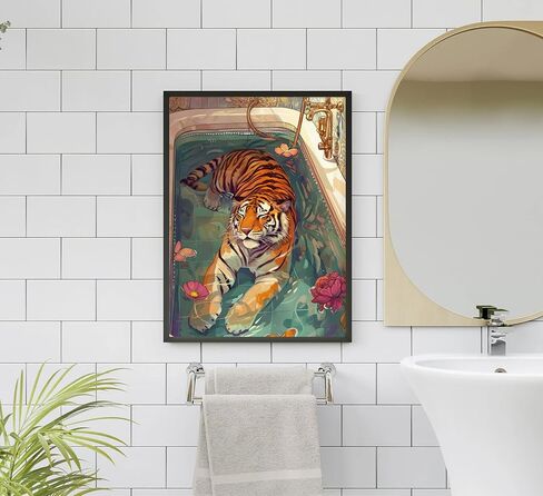 Tiger in Bathtub Wall Art Funny Bathroom Animal Painting Picture Wall Decor Eclectic Trendy Aesthetic Poster Print Artwork for Bathroom Toilet Home Decoration in Saudi Arabia