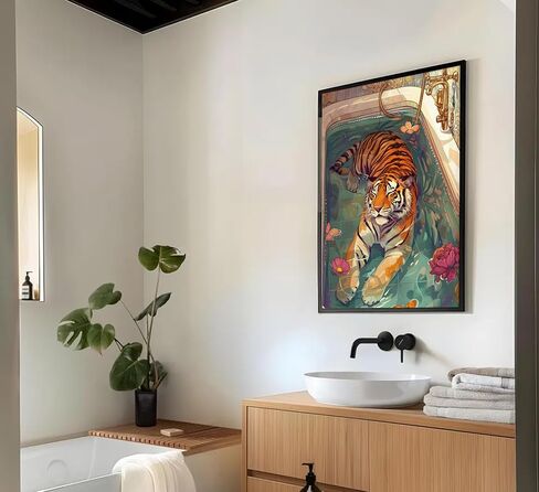Tiger in Bathtub Wall Art Funny Bathroom Animal Painting Picture Wall Decor Eclectic Trendy Aesthetic Poster Print Artwork for Bathroom Toilet Home Decoration in Saudi Arabia