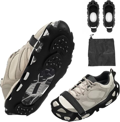 Crampons for Hiking Boots, Ice Cleats for Shoes and Boots, Shoe Spikes Grips Traction for Ice Snow, Ice Snow Shoes Grippers for Men Women Winter Hiking Ice Fishing in Saudi Arabia