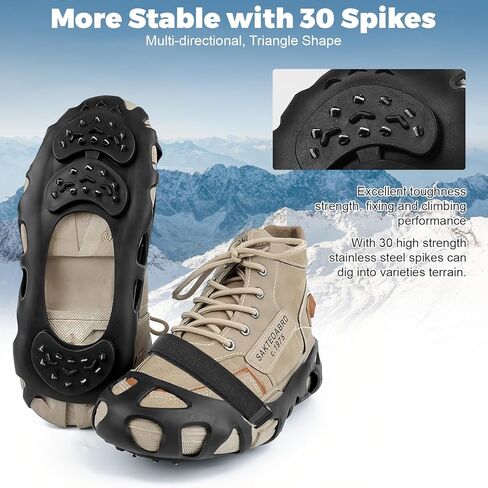 Crampons for Hiking Boots, Ice Cleats for Shoes and Boots, Shoe Spikes Grips Traction for Ice Snow, Ice Snow Shoes Grippers for Men Women Winter Hiking Ice Fishing in Saudi Arabia