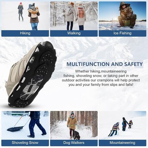 Crampons for Hiking Boots, Ice Cleats for Shoes and Boots, Shoe Spikes Grips Traction for Ice Snow, Ice Snow Shoes Grippers for Men Women Winter Hiking Ice Fishing in Saudi Arabia