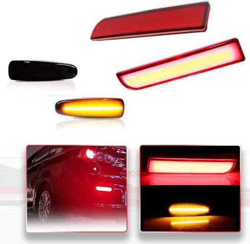 4X Amber Sequential Flash LED Side Marker & Red Lens Red LED Reflector Lights For Mitsubishi Lancer EVO X Outlander in Kuwait