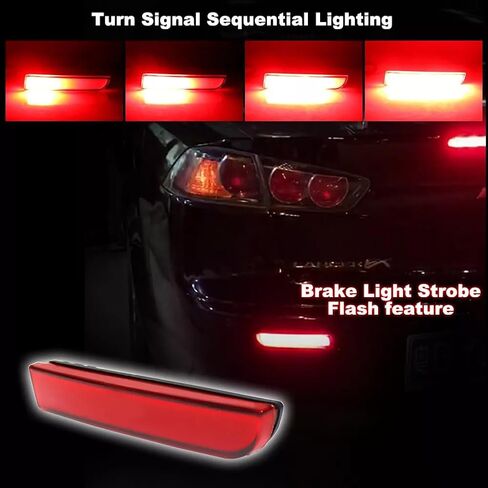 4X Amber Sequential Flash LED Side Marker & Red Lens Red LED Reflector Lights For Mitsubishi Lancer EVO X Outlander in Kuwait