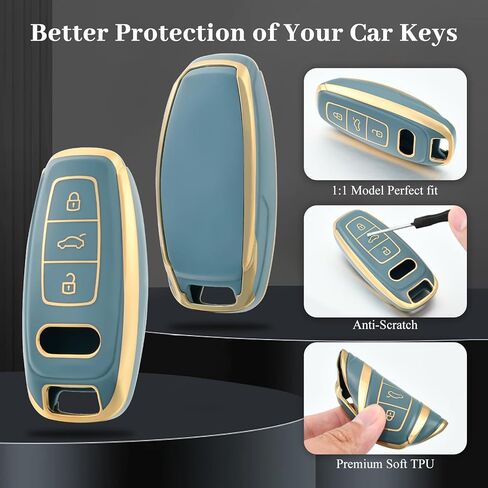 for Audi Key Fob Cover, Premium Soft TPU Key Case Fit for Audi A6L A6 A7 A8 Q7 Q8 E-Tron A3 S3 S6 SQ7 RS6 S7 RS7 Smart Key Protector (Gold Black) in Kuwait