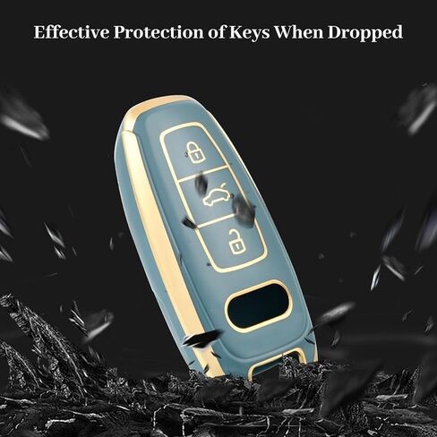 for Audi Key Fob Cover, Premium Soft TPU Key Case Fit for Audi A6L A6 A7 A8 Q7 Q8 E-Tron A3 S3 S6 SQ7 RS6 S7 RS7 Smart Key Protector (Gold Black) in Kuwait