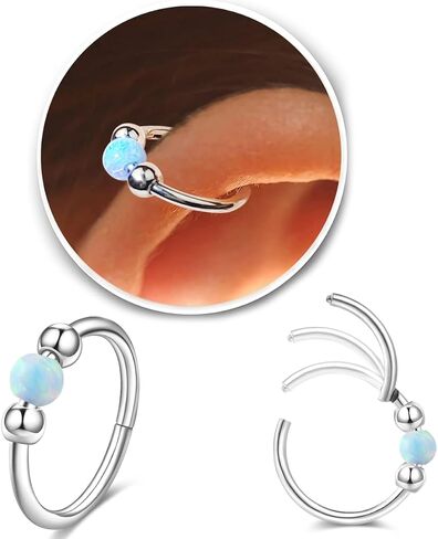 2Pcs Small Cartilage Hoop Earrings for Women Men, Opal Silver Earrings Hypoallergenic 316L Surgical Steel Hinge Huggie Hoop Earrings Blue Opal earrins (8+10mm) in Saudi Arabia