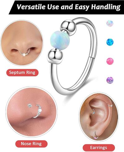 2Pcs Small Cartilage Hoop Earrings for Women Men, Opal Silver Earrings Hypoallergenic 316L Surgical Steel Hinge Huggie Hoop Earrings Blue Opal earrins (8+10mm) in Saudi Arabia
