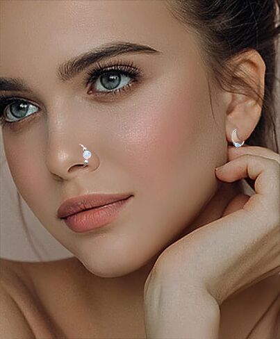 2Pcs Small Cartilage Hoop Earrings for Women Men, Opal Silver Earrings Hypoallergenic 316L Surgical Steel Hinge Huggie Hoop Earrings Blue Opal earrins (8+10mm) in Saudi Arabia