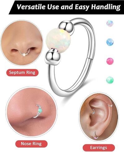 2Pcs Small Cartilage Hoop Earrings for Women Men, Opal Silver Earrings Hypoallergenic 316L Surgical Steel Hinge Huggie Hoop Earrings Blue Opal earrins (8+10mm) in Saudi Arabia