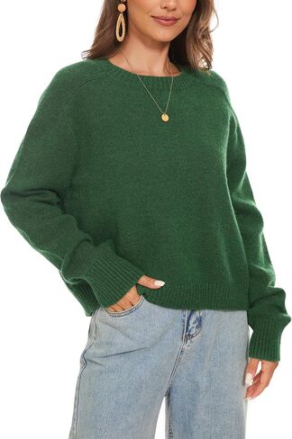 Women's Crew Neck Raglan Long Sleeve Sweaters 2024 Winter Fuzzy Knit Casual Ribbed Pullover Tops in Saudi Arabia