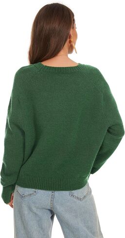 Women's Crew Neck Raglan Long Sleeve Sweaters 2024 Winter Fuzzy Knit Casual Ribbed Pullover Tops in Saudi Arabia