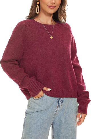 Women's Crew Neck Raglan Long Sleeve Sweaters 2024 Winter Fuzzy Knit Casual Ribbed Pullover Tops in Saudi Arabia