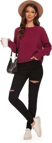 Women's Crew Neck Raglan Long Sleeve Sweaters 2024 Winter Fuzzy Knit Casual Ribbed Pullover Tops in Saudi Arabia