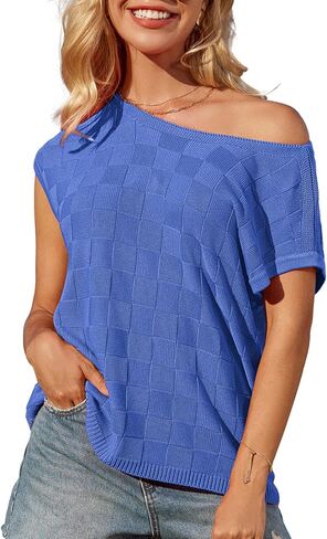 GRACE KARIN 2025 Women Short Sleeve Sweater Casual Off The Shoulder Sweaters Spring Summer Loose Fit Knit Light Shirts in Saudi Arabia