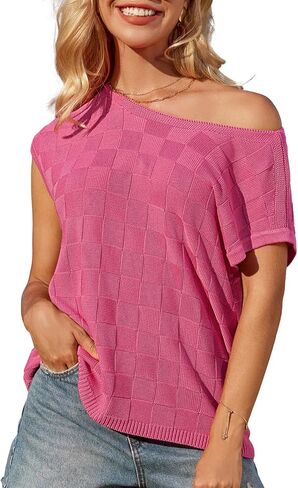 GRACE KARIN 2025 Women Short Sleeve Sweater Casual Off The Shoulder Sweaters Spring Summer Loose Fit Knit Light Shirts in Saudi Arabia