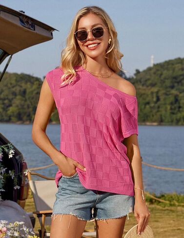 GRACE KARIN 2025 Women Short Sleeve Sweater Casual Off The Shoulder Sweaters Spring Summer Loose Fit Knit Light Shirts in Saudi Arabia