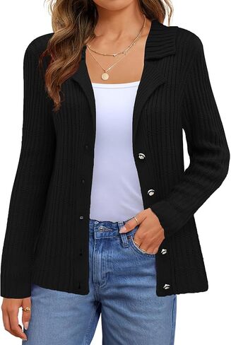 سترة نسائية غير رسمية بأكمام طويلة ورقبة على شكل طية صدر من Genhoo وسترات صوفية متماسكة وأزرار للأسفل موضة خريف 2024 سترات للسيدات ملابس خارجية in Kuwait