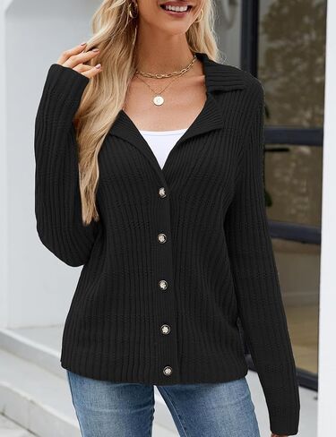 سترة نسائية غير رسمية بأكمام طويلة ورقبة على شكل طية صدر من Genhoo وسترات صوفية متماسكة وأزرار للأسفل موضة خريف 2024 سترات للسيدات ملابس خارجية in Kuwait