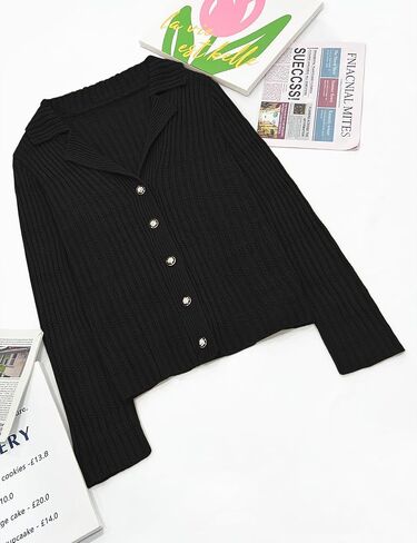 سترة نسائية غير رسمية بأكمام طويلة ورقبة على شكل طية صدر من Genhoo وسترات صوفية متماسكة وأزرار للأسفل موضة خريف 2024 سترات للسيدات ملابس خارجية in Kuwait