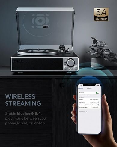 ONE-Q All-in-one Vinyl Record Player with Bluetooth 5.4, HiFi Turntable Built-in Speakers, Phono Preamp, AT-3600L Cartridge, 33/45 RPM, Auto Off in Saudi Arabia