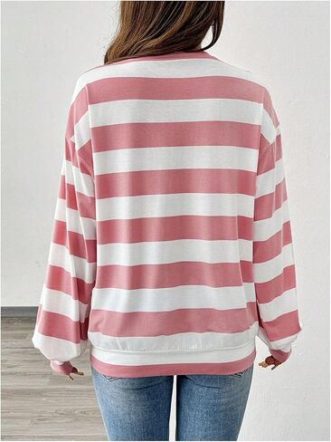 Verdusa Women's Round Neck Long Sleeve Loose Striped Sweatshirt Pullover Tops in Saudi Arabia