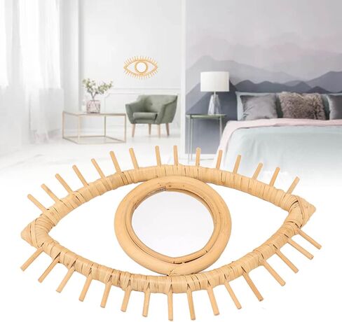 مرآة عين الروطان، مرآة حائط على شكل عين، مرآة راتان لتزيين الحائط، زخارف رمزية أنيقة لتزيين الحمام المنزلي والفندق in Kuwait