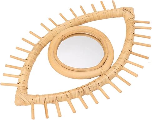 مرآة عين الروطان، مرآة حائط على شكل عين، مرآة راتان لتزيين الحائط، زخارف رمزية أنيقة لتزيين الحمام المنزلي والفندق in Kuwait