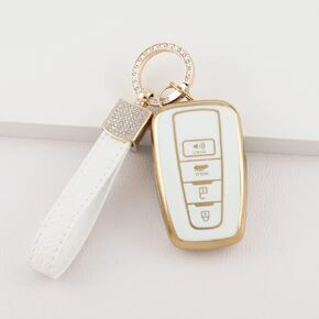 1797 for Toyota Key Fob Cover RAV4 Camry Corolla Highlander C-HR 4Runner Avalon Prius Accessories Bling Car Key Chain Remote Case Shell Protector 4 Button White Gold TPU