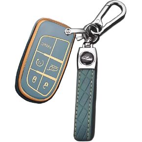 Key Fob Cover Cherokee Compass: 5 Buttons Key Case with Keychain Fit for 2011 to 2024 Jeep Grand Cherokee Compass Dodge Challenger Durango Charger Chrysler 200 300 Remote Control (Green)