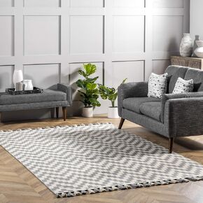 nuLOOM Priya Chevron Cotton Tassel Area Rug, 4x6, Grey
