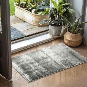 EVERGRACE Modern Abstract Entryway Rug 2x3, Washable Boho Area Rugs for Entrance, Ultra-Soft Front Indoor Door Mat, Small Non-Slip Low Pile Floor Mat Carpet for Kitchen Bathroom, Black