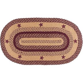 Braided Area Rug Oval Floor Carpet Country Style 27" X 48" Star Wine Design Jute Fabric,Wine, Tan