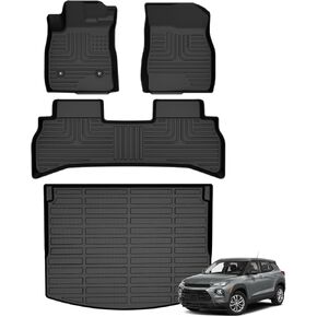 Floor Mats & Cargo Liner for Chevy Chevrolet Trailblazer AWD 2021-2025 (Cargo Tray in Upper Deck Position) All Weather Automotive TPE Anti-Slip Floor Liners Accessories (Car Mats+Trunk Mat) Black
