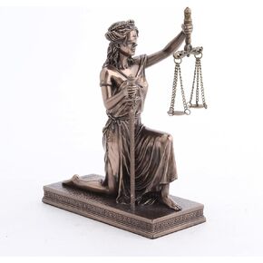 Veronese Design 6 3/4 Inch Lady Justice Kneeling Holding Scale and Sword Resin Sculpture Bronze Finish
