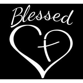 Decaltor Blessed Cross And Heart Christian Decal Vinyl Sticker|Cars Trucks Vans Walls Laptop| White 5.5 x 4.5 in