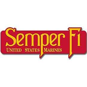 Red & Yellow Semper Fi Shaped Bumper Sticker (United States US Marine Corps Vinyl Decal for Cars, Trucks, Laptops (3 x 8 inch) USMC Licensed