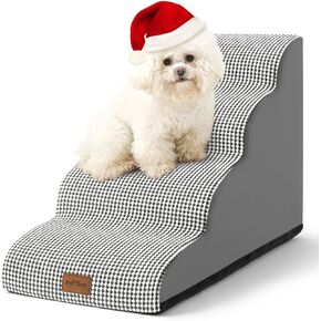 Curved Dog Stairs for Chair, Small Dogs Steps for Cat, Sofa or Couch, Pet Ramp with Leakproof Fabric Cover, Lightweight, High Density Foam, Durable, 15.7x19.7x11.8in, 2 Tiers, Dark Grey