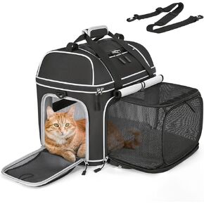 Expandable Cat Dog Carrier: NOBLE DUCK Soft-Sided Pet Carrier Airline Approved for Large Small Cats Dogs Collapsible Portable Travel Up to 25 Lbs Black