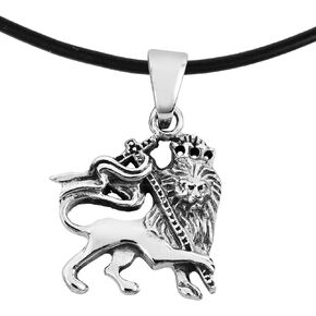 AeraVida Antique Celtic Knot Rasta Lion of Judah Rubber Cord Pendant Necklace | Cool Hip Hop Jewelry | 18 inch