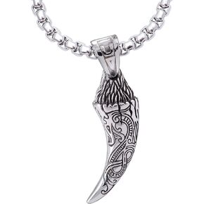 HAQUIL Wolf Tooth Necklace, Stainless Steel Viking Wolf Tooth Pendant, Box Chain, Wolf Jewelry Gift for Men