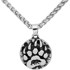 Bear Paw Necklace Bear Paw Print Necklace for Men, Stainless Steel Bear Paw Pendant Necklace, Vintage Viking Necklace for Men, Norse Amulet Necklace Nordic Necklace, Viking Jewelry Gifts for Men