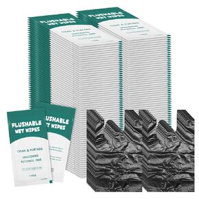 Sanitary Napkin Disposal Bags Disposable Flushable Wipes Set Bulk, Individually Wrapped Personal Hygiene Feminine Products Butt Wet Wipes,Travel Size Period Bag Toilet Set for Adults Woman(200 Count)