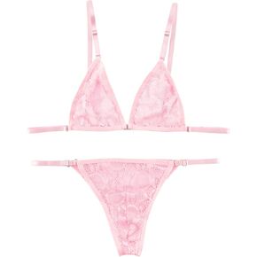 Mens Tank Top 2 Pieces Underwear Lace Panties Bikini Set Crop Tops Sexy Bra Swimsuit