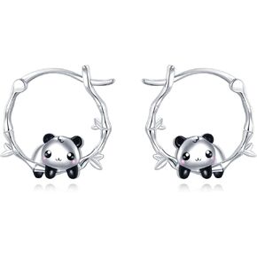 Panda Earrings 925 Sterling Silver Panda Hoop Earrings Panda Jewelry Gift for Women Panda Lovers