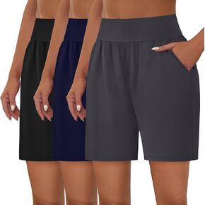 Neer 3 Pack Women's Athletic Shorts 5'' High Waisted Elastic Workout Wide Leg Causal Yoga Gym Lounge with Pockets in Kuwait