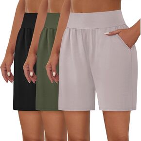 Neer 3 Pack Cotton Women's Athletic Shorts High Waisted Wide Leg Yoga Shorts Elastic Gym Workout Running Shorts with Pockets