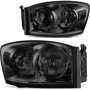 DNA MOTORING Headlamps Headlight Assembly Compatible With 06-08 Dodge Ram 1500/06-09 Dodge Ram 2500 3500, Left & Right, Smoked/Clear, HL-OH-RM06-SM-CL1