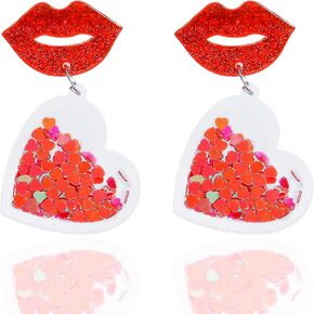 Red Heart Earrings for Women Valentines Day Gifts for Her Rhinestone Heart Earrings Dangling Valentines Earrings Valentines Day Outfit Accessories Women