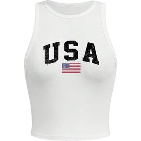 Milumia Women USA Print Round Neck Tank Tops Sleeveless Shirts
